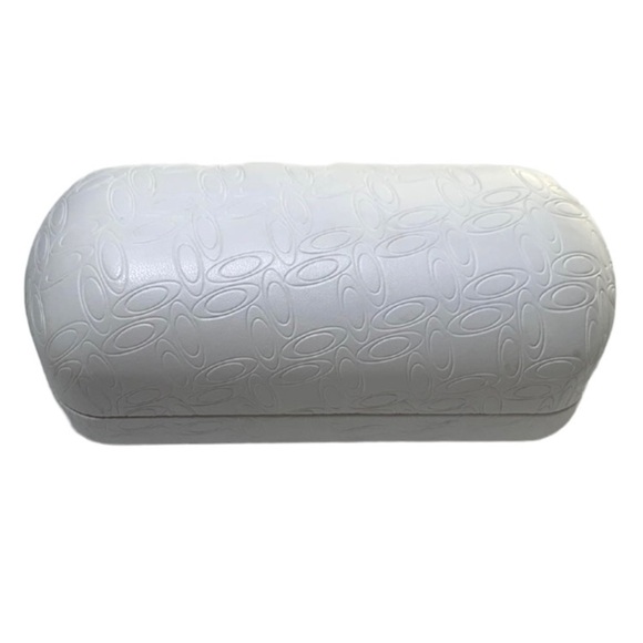 Oakley Hard Clamshell Sunglasses Case-White Embossed Leather, 6.5”Wx2”H x2.5”D - Picture 1 of 6